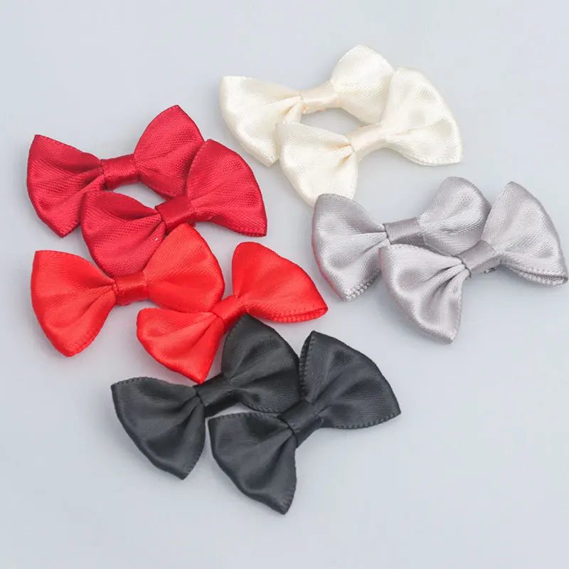 2.5*4cm Satin Polyester Bow Solid Color DIY Pet Accessories Clothing Shoes Hat Gift Box Bow 100% Polyester Single Face Wholesale