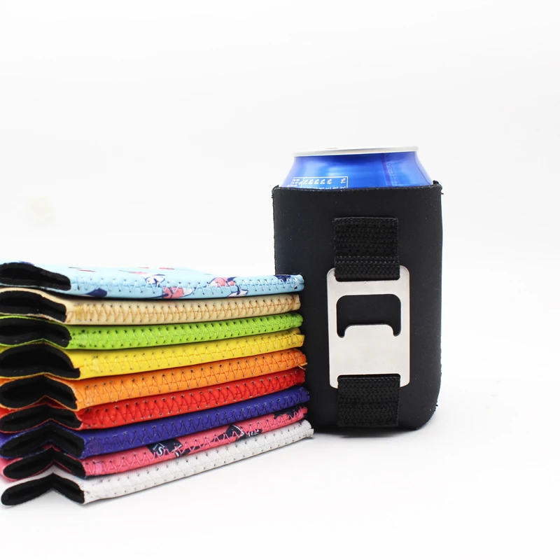 Blank Custom OEM ODM Neoprene Wrap Beer Can Cooler Bottle Sleeve With Opener Sublimation Printed Stubby Holder