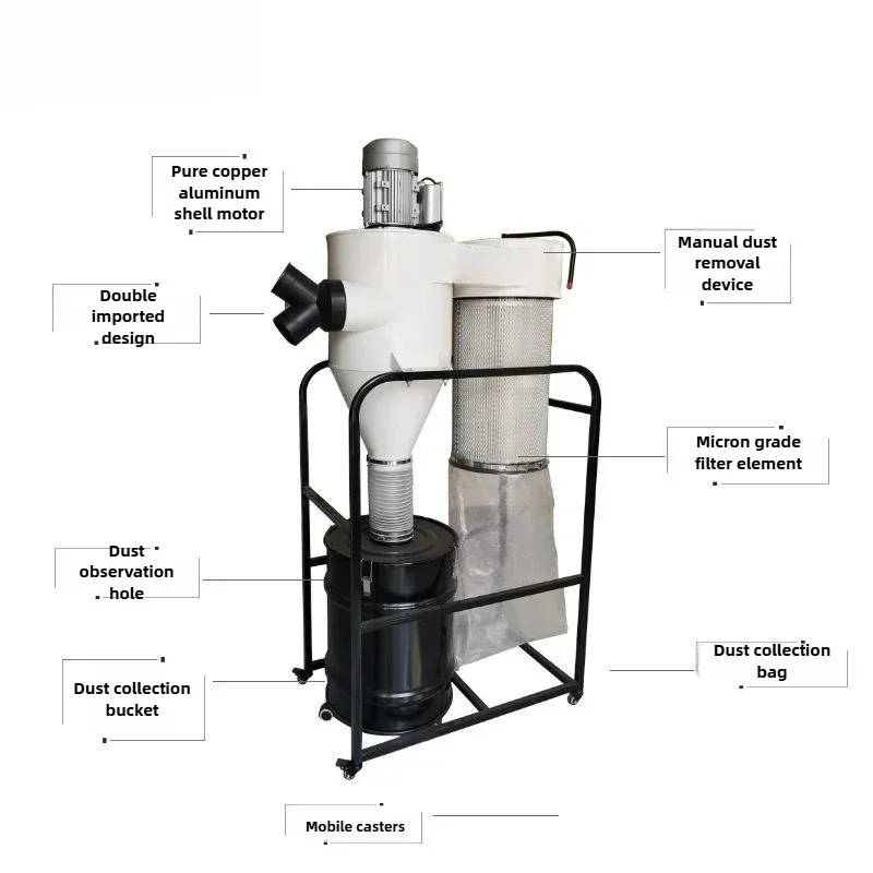 2HP 3HP 4HP 5.5HP 7.5HP 10HP Industrial Vacuum Cleaner Woodworking Metal Powder Cyclone Separator Dust Collector
