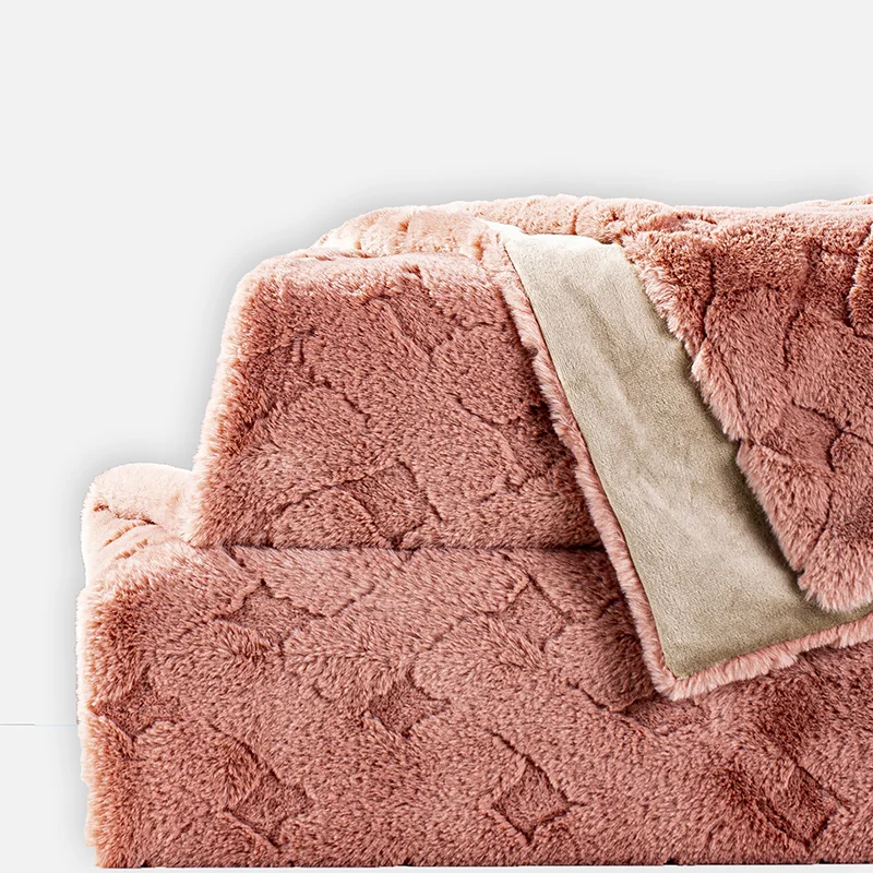 Ultra Warm  Polyester Blanket Double Layer Faux Fur Minky Reversible Throw