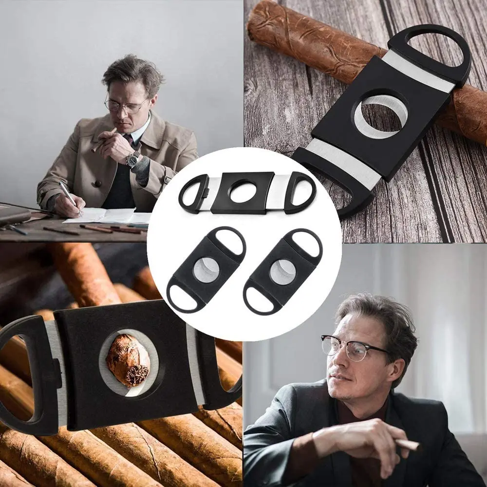 Stainless Steel Pocket Cigar Accessories With Double Guillotine Cutter Blades Cigar Cutter Scissors