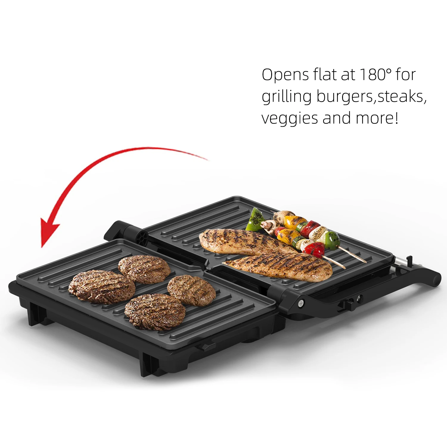 Non Stick Coating Commercial Dual Breakfast Electric Contact Grill Panini Smokeless Steak Machine BBQ Electric Grill