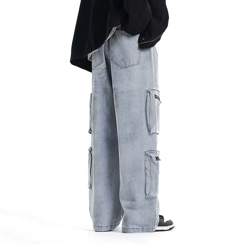 GDTEX ODM OEM custom cargo pants men jeans cargo pocket baggy jeans men multi pocket denim jeans
