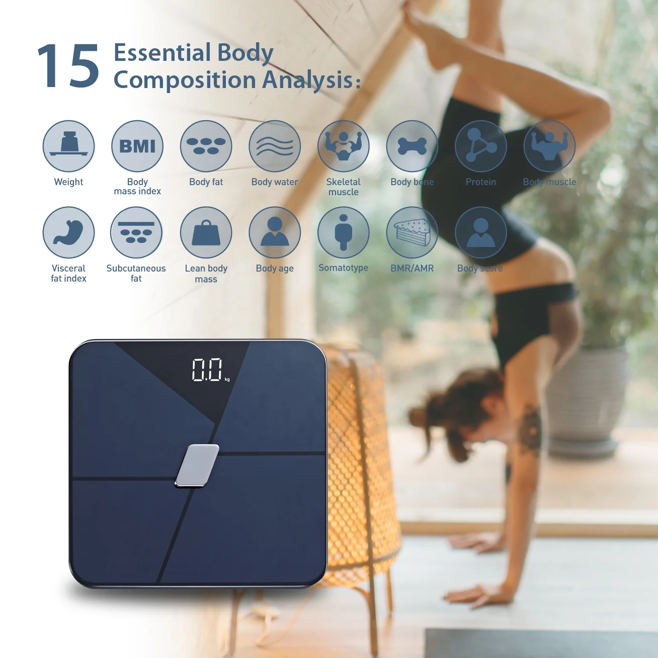 ITO Coating Body Composition Scale With Magic Night Visible LED Reading Digital Bathroom Scale for Human Body Health Monitor
