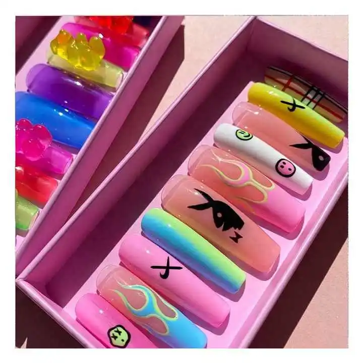 new products 2021 acrylic nails press on short bling press on nails pre package