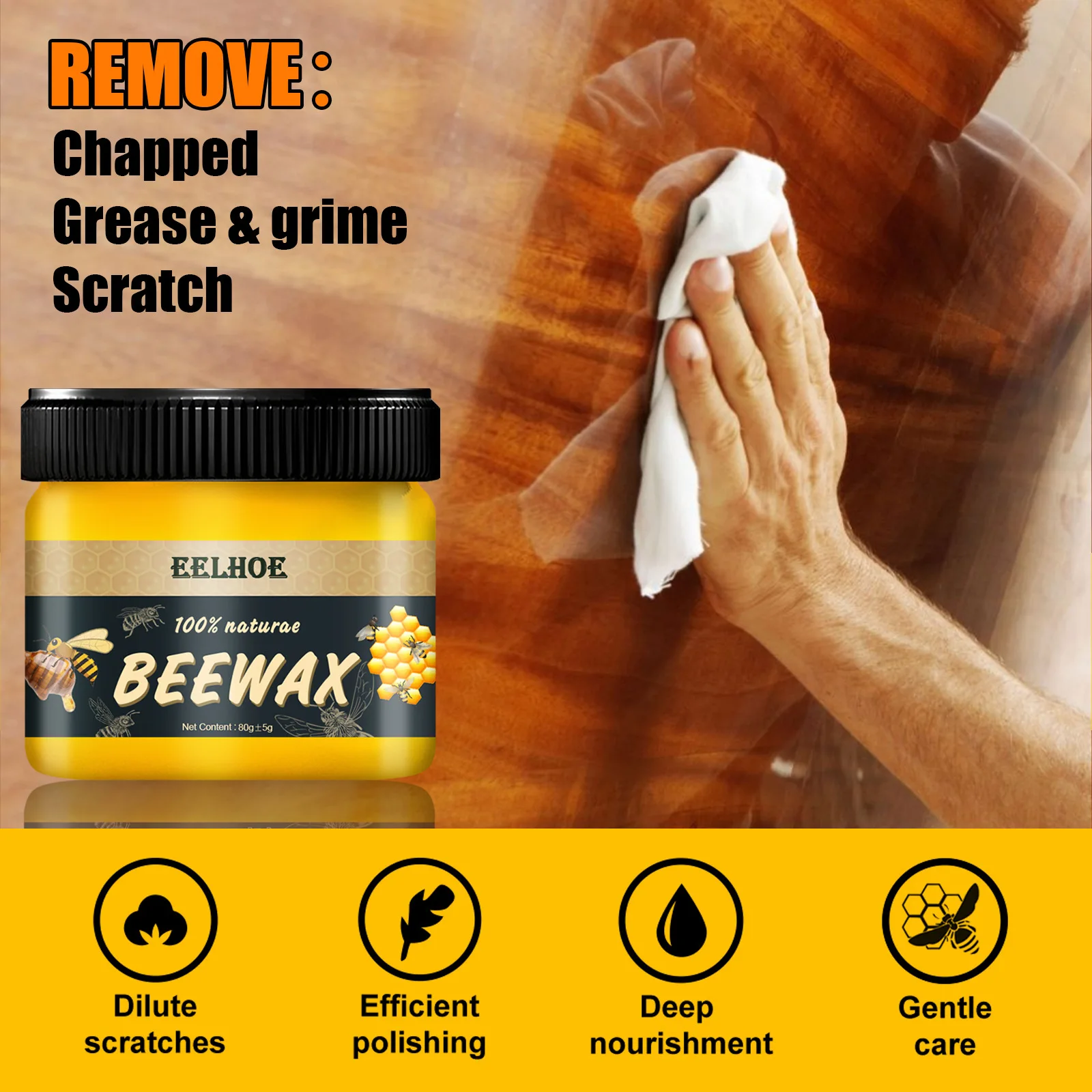 Natural Beeswax Furniture Care Waterproof Polishing Wax for Brightening & Wear Resistance Wood Floor Care