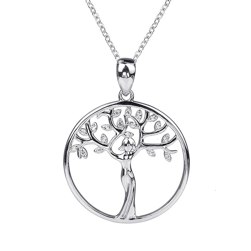 
Wholesale 100% 925 Sterling Silver Family Tree Pendant Necklace with White Transparent Zircon Fashion Jewelry 