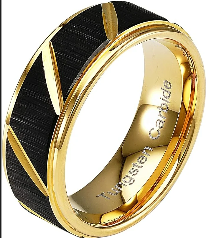 Popular Black Tire Stamped Tungsten Carbide Gold Ring Wholesale Tungsten Rings For Men Hammered Tungsten Rings 8mm