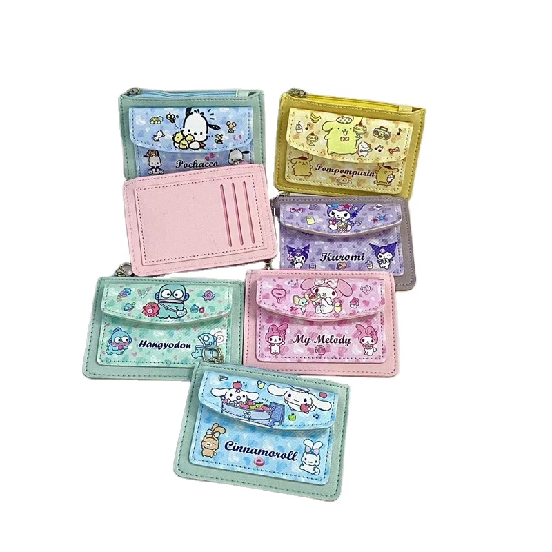 Wholesale Cartoon Kuromi Pochacco PU card storage bag wallet Melody short multi-card cartoon casual coin wallet