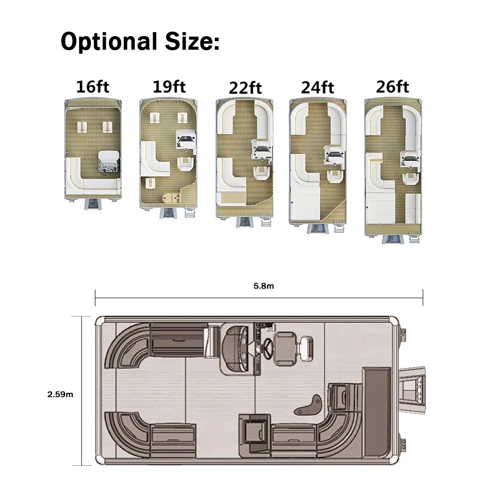 Kinocean High-End 4-Person Aluminum Pontoon Boat Electric Sport Fishing Boat for Lake & River with Outboard Engine Included
