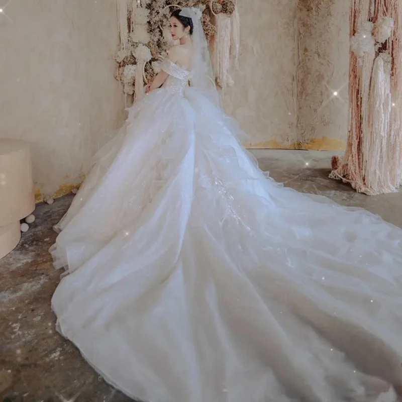 Apparel Design Services Fairy Pearl Sequin Mermaid Luxury Beach Long Wedding Dresses for Women Lady 2023 Elegant Wedding Party