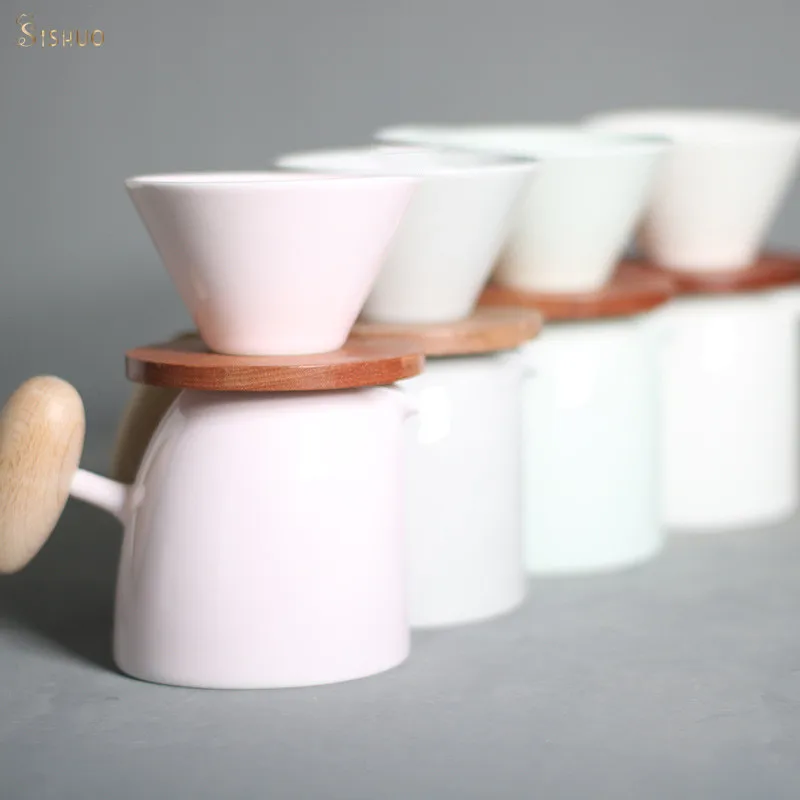 500ML Pink White Gray Colors Porcelain Sharing Pot Ceramic Coffee Filter Cup