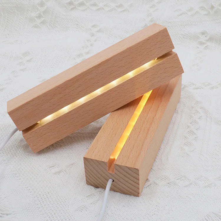 Wholesale Rectangle Oval Round Wood Led Night Light Base Wooden 3d Led Lamp Base For 3d Illusion Night Light