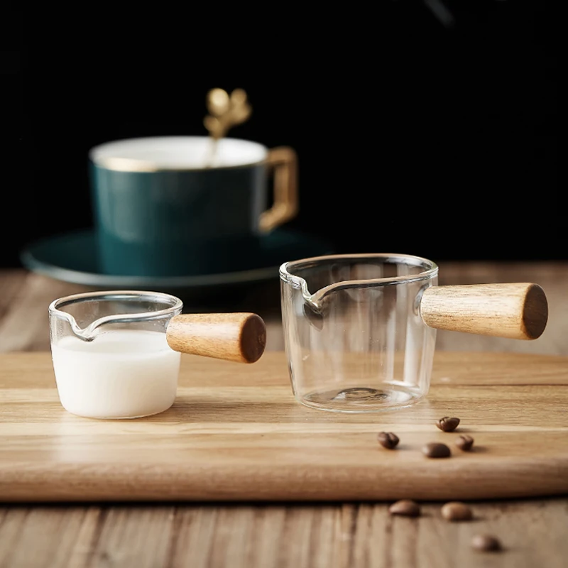 Mini Glass Milk Cup Creamer Jug Small Glass Coffee Milk Pitcher Espresso Cup Vinegar Sauce Cup Glass Gravy Boat With Wood Handle