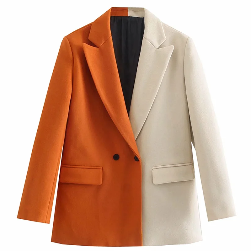 
Quality Turn Down Neck Contract Color Suit for Office Lady Woman Tops Fashionable Blazer 