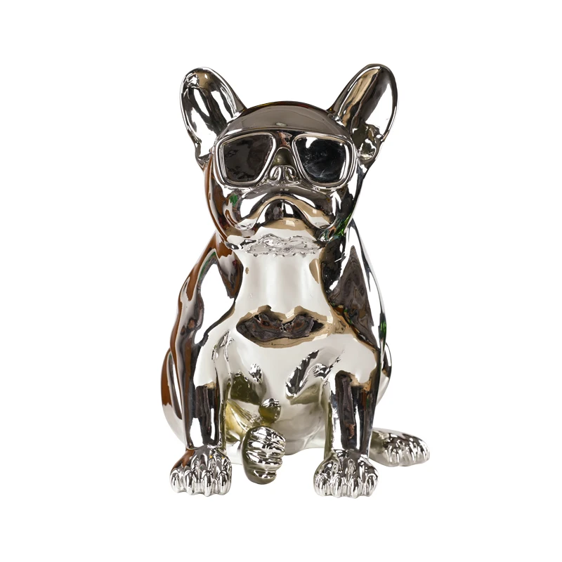 Wholesale Price Modern Home Decoration Galvanized Silver Life Size Resin Dog Statues