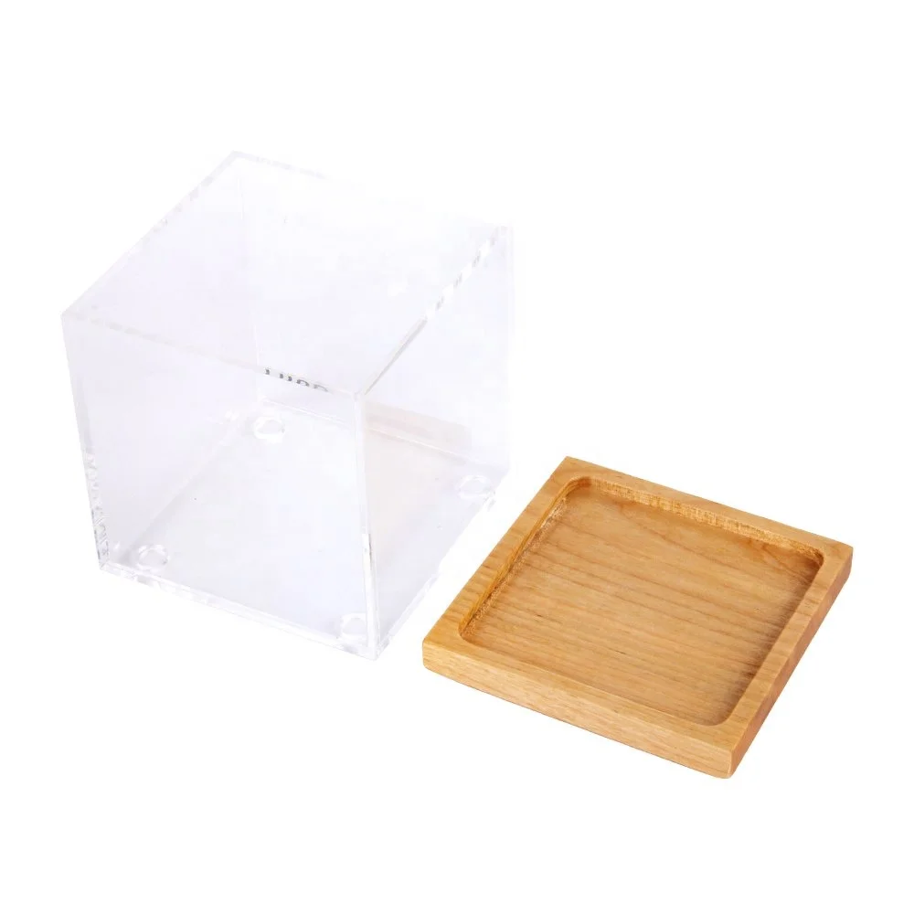 Cheap Clear Square Acrylic Storage Box With Wood Lid