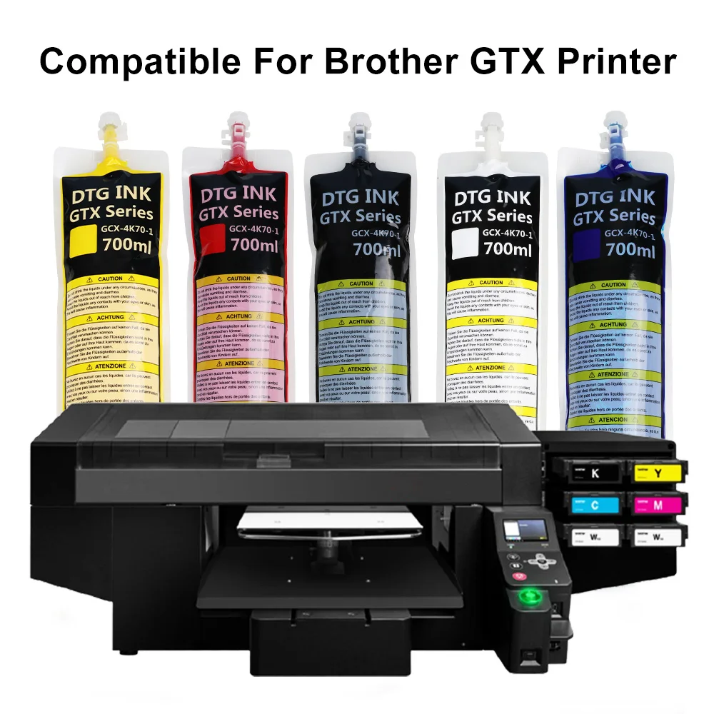 Xcellent hot selling 5 colors 700ml textile pigment ink bag GTX digital textile ink bag For Brother GTX GTXPro Series Printer