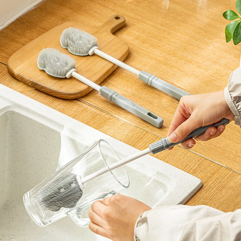 DS2337 Baby Bottle Cleaner Brush For Bottle Cleaning Scrub Silicone Brushes with Scalable Handle Silicone Bottle Brush