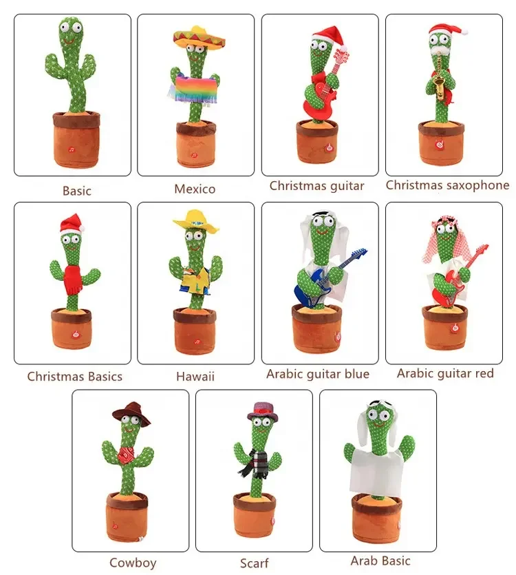 New Design Dancing Cactus Toys Factory Wholesale 120 Songs Singing Talking Record Repeating Electric Cactus Skin Kids Gift