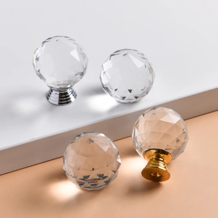 30mm prism transparent inlaid diamond crystal glass ball furniture handle transparent crystal ball drawer handle crystal handle