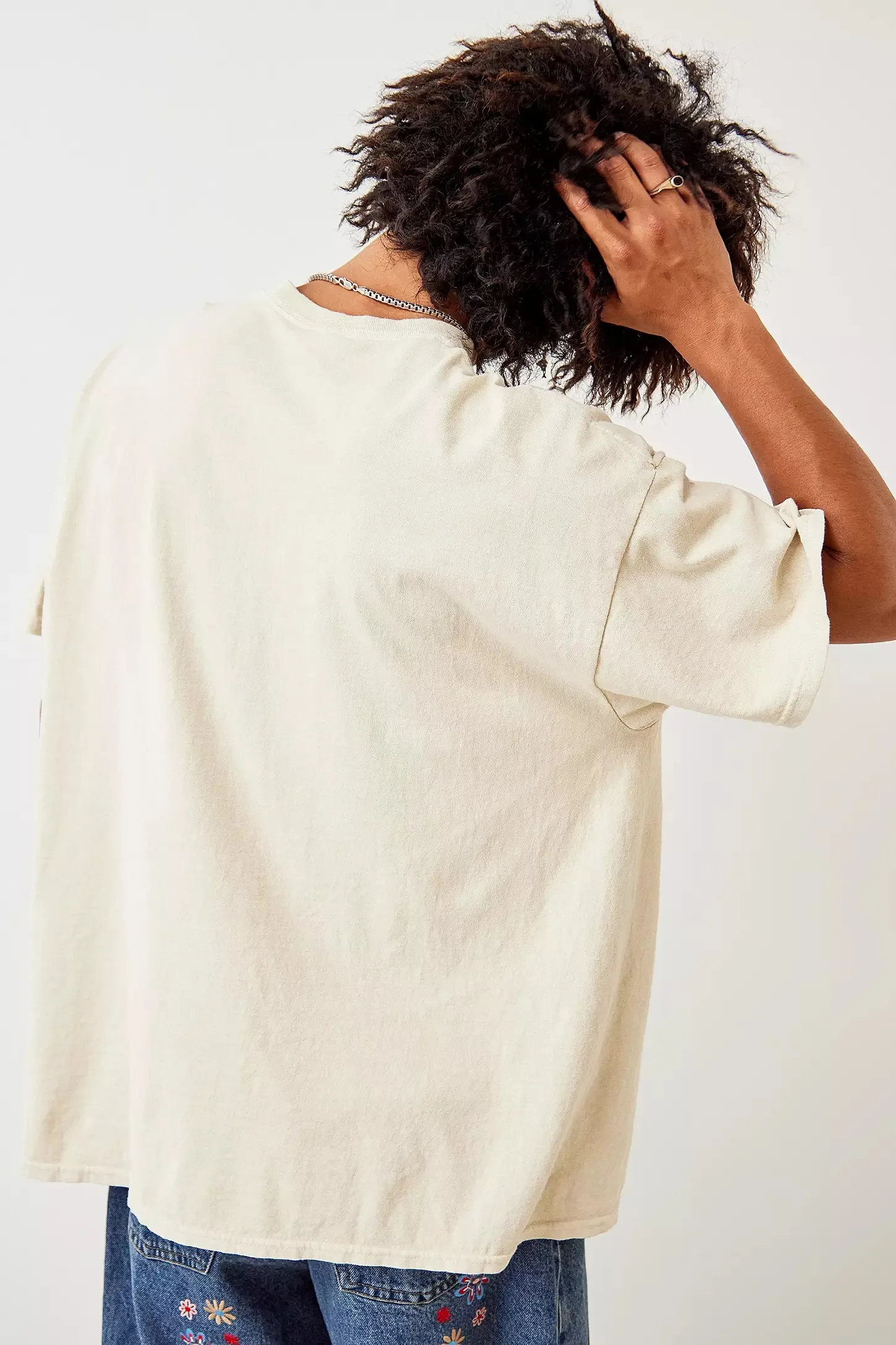 MGOO Boxy Fit Style Daily Wear Custom Water Based Printed Logo T Shirts Cream White Color Mens Tee