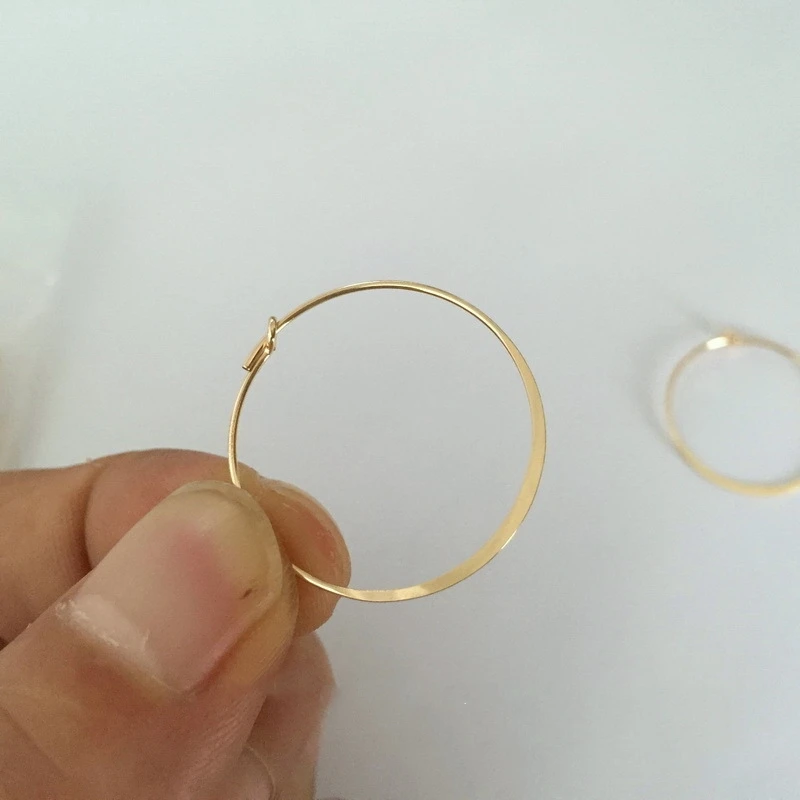 New Style 0.7mm Thick Flattened Wire Boho Hoop Earrings Genuine Gold Filled for Women Jewelry
