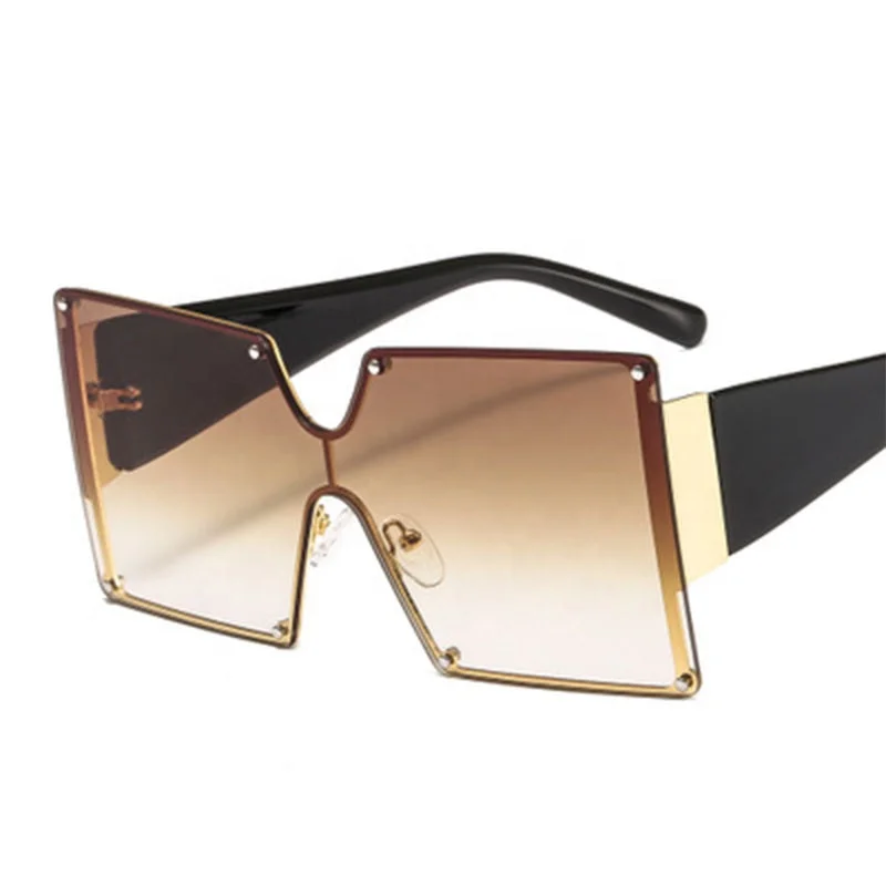 Очки солнцезащитные женские большого размера квадратные цельные модные дизайнерские винтажные солнечные очки с заклепками в стиле ретро 2019