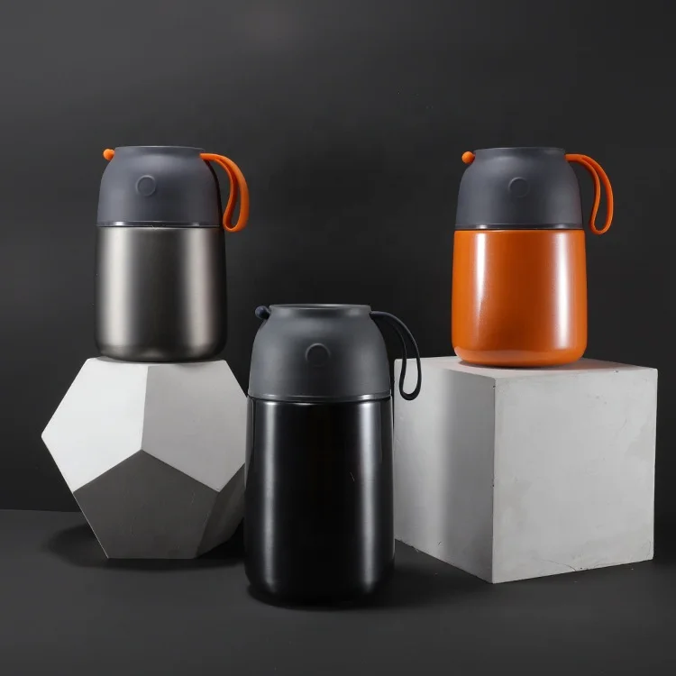 custom metal stainless steel vacuum insulated thermos food jar container with folding spoon keep warm with lid for kids