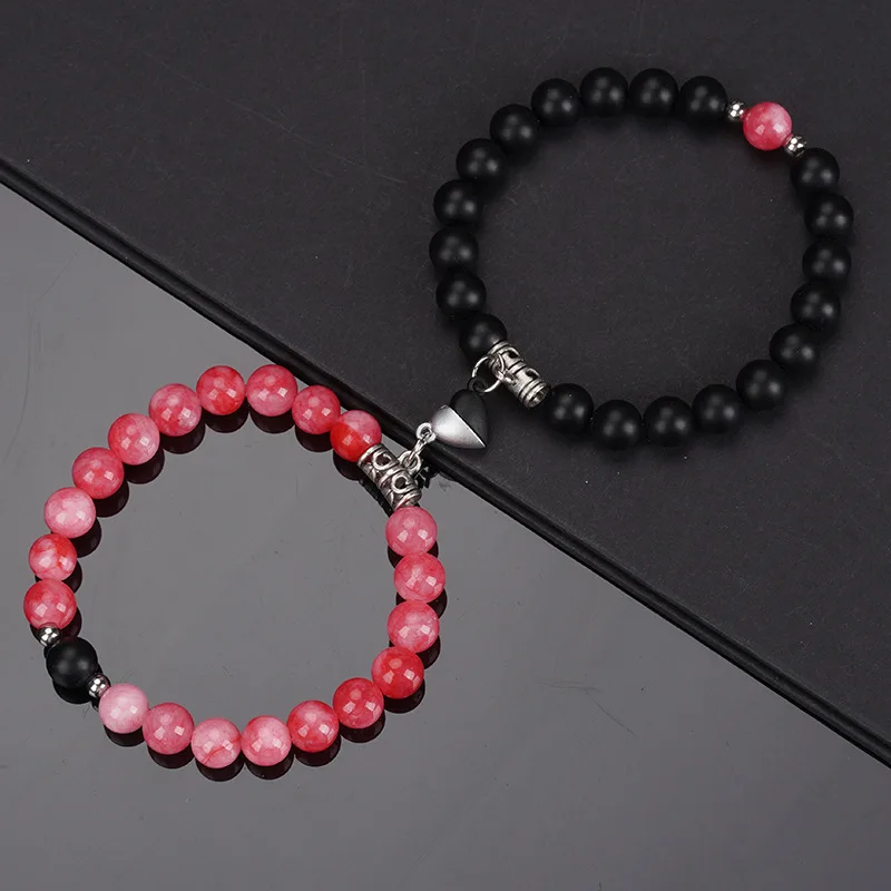 Hot-Selling luminous Pink Jade White Turquoise Couple Bracelets Love Magnets Attract Agate Natural Stone