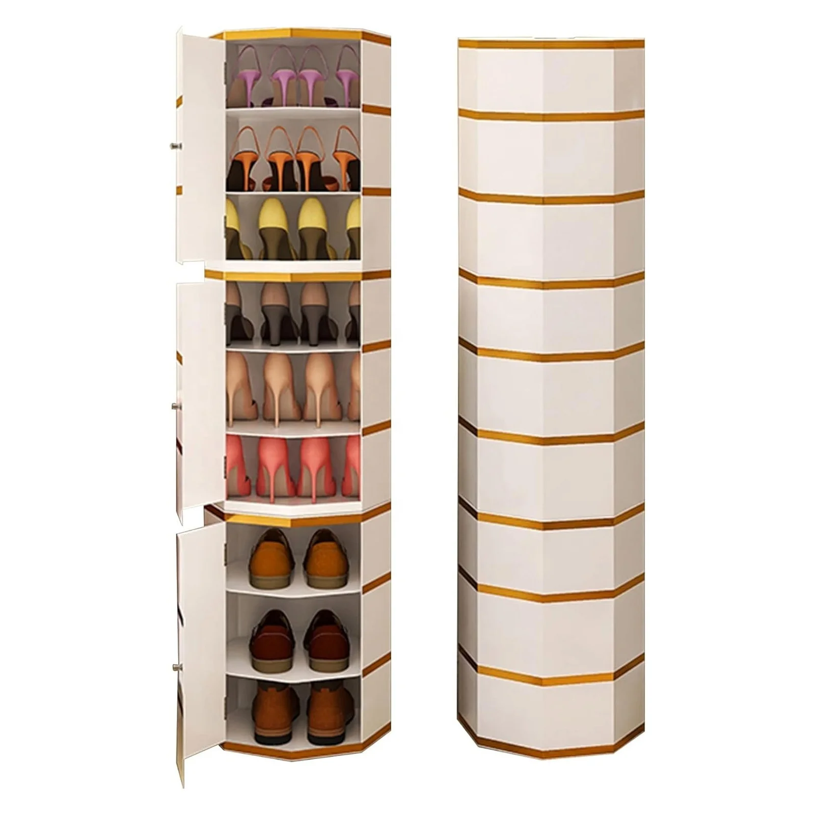 Multifunctional plastic white Round 7tiers Freestanding rotating 360 Degree shoe rack storage Organizer cabinet on Wheels