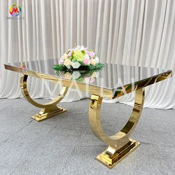 Luxury royal commercial customized gold stainless steel dining mirror table
