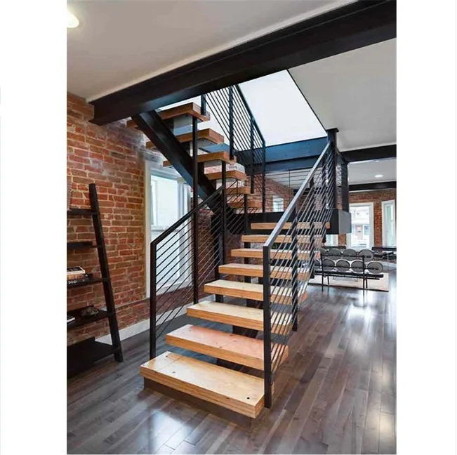 Glass Railing Metal Staircase Indoor Thicken The Central Spine Stair Wooden Stairs Mono Stringer Staircase