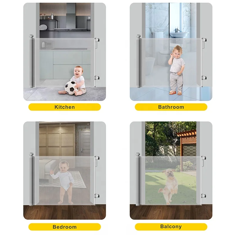 Probebi SG025 Retractable Baby Gate Dog Gate Wiscky Extra Wide Safety Gates,Easy to Roll and Latch Dogs Gate for Doorways