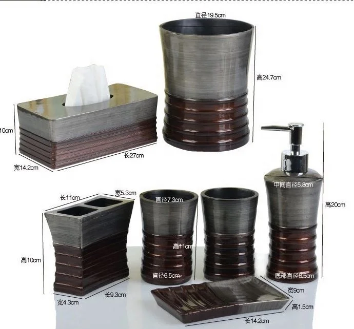 
Wholesale Modern Custom Hotel Bathroom Set Customized 6Pcs Resin Bathroom Accessories Set 