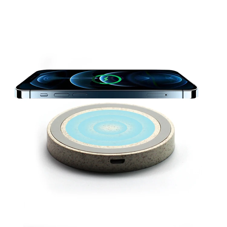 Custom Eco Friendly Wheat Straw Wireless Charger Portable Mobile Phone Fast Ultra-slim Wireless Charging Pad Charger
