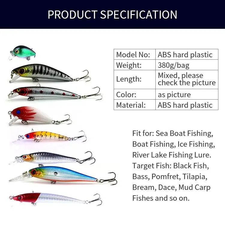 56PCS Mixed Hard Fishing Lure Set Assorted Bass Minnow Crankbait Fishing Lure Set Crankbait Tackle Pack Saltwater Freshwater