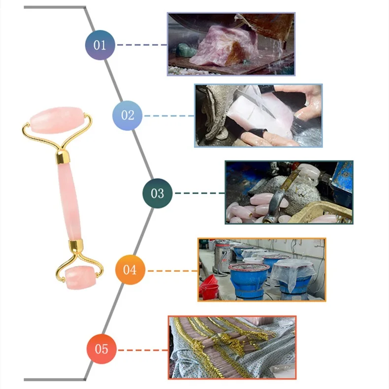 With Gua Sha Board 100% Natural Original Jade Rose Quartz Face Massager Jade Roller Set Pink Rose Jade Roller