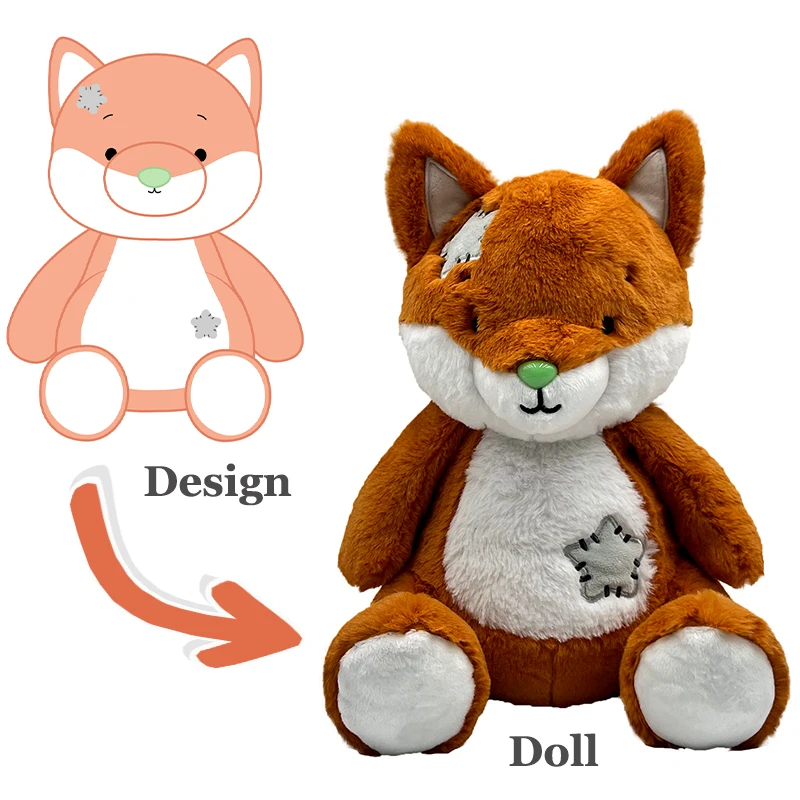 Cute Mascot Patch Fox Custom Mascot Plush Toy OEM ODM Soft Teddy Bear Stuffed Animals Plushies Kawaii Doll Manufacturer