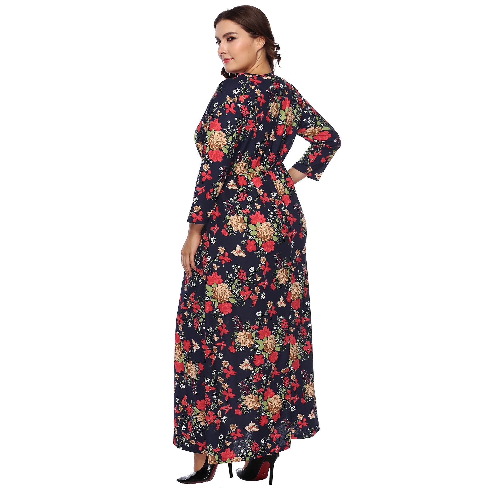 Factory OEM Autumn Plus Size Long Sleeve Retro Floral Evening Long Maxi Casual Dresses