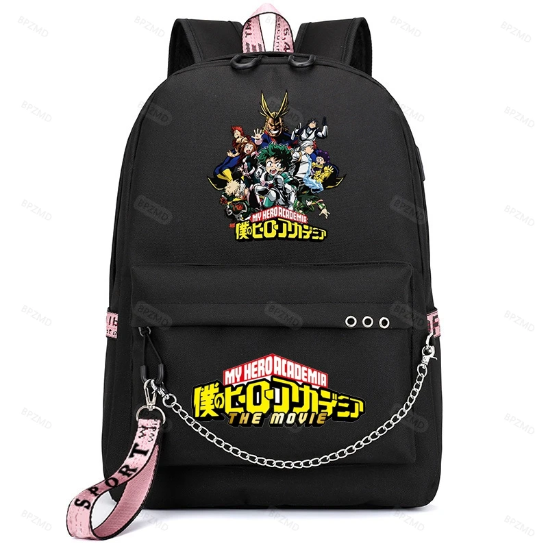 Anime My Hero Academia Student School Bags for Girls Female Laptop Handbag Large Capacity Backpack With USB Charging Travel Bags