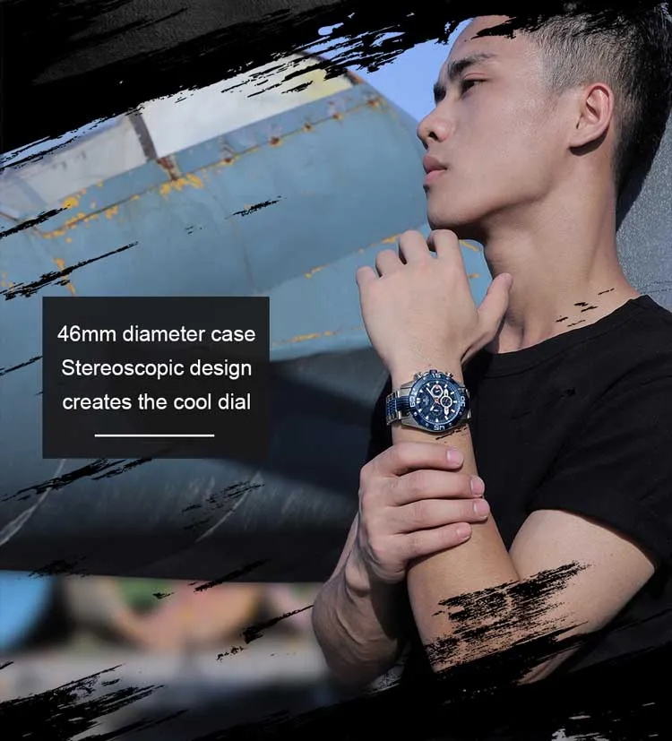 NAVIFORCE NF8019 high quality made in china men hour stylish Stainless steel  band waterproof watch character Casual wrist watch