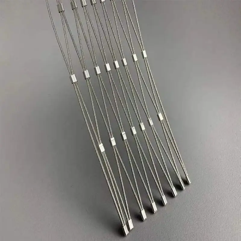 ferrule type wire rope mesh grill ss wire rope mesh extension 2/3 mm 5/8 mm 1/16mm 90 mm aisi stainless steel wire mesh 0.8mm
