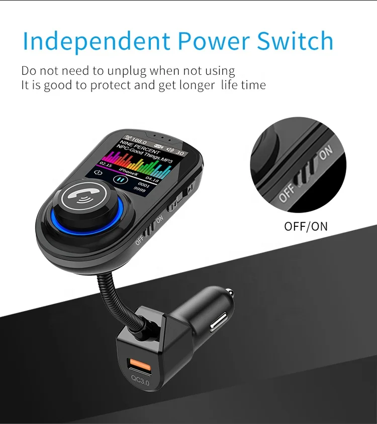 Voice wake-up Big screen Color Large Screen lossless Sound Dual USB Car Charger FM Transmitter Bluetooth Car Mp3 player