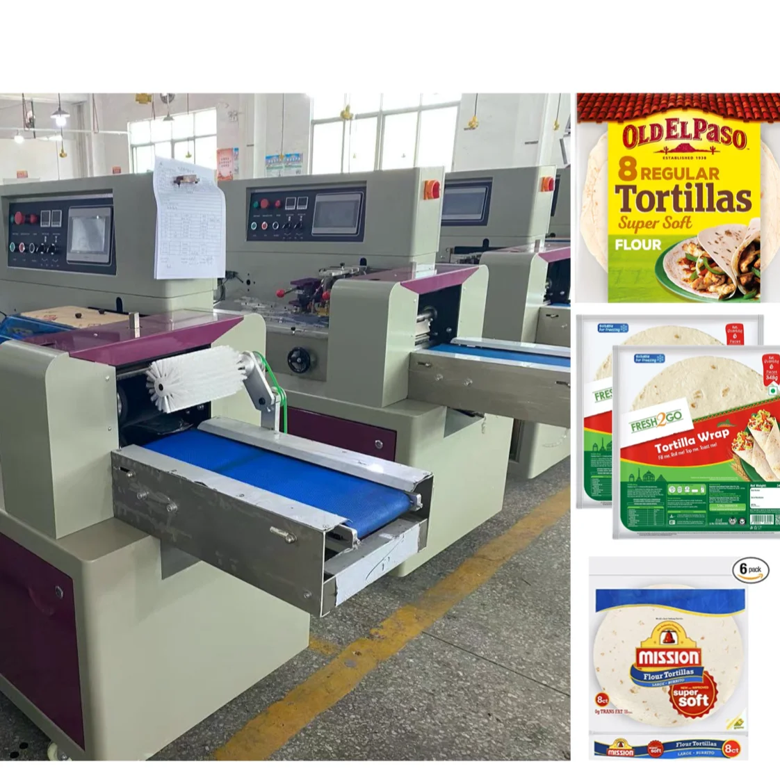 Sale Caliente Burrito Tortilla Pillow Packing Machine Pizza Dough Wrapping Machine