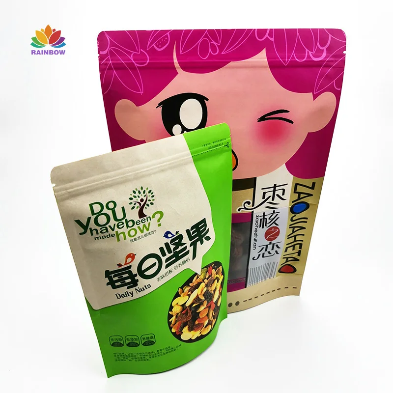 One Side Clear Transparent Kraft Paper Ziplock Stand Up Paper Pouch With Zipper Wholesale Price