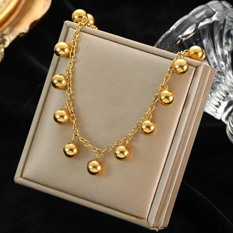 316L Stainless Steel Gold Color Hollow Ball Beads Pendant Necklace For Women Non-fading Choker Jewelry Girls Gifts Party