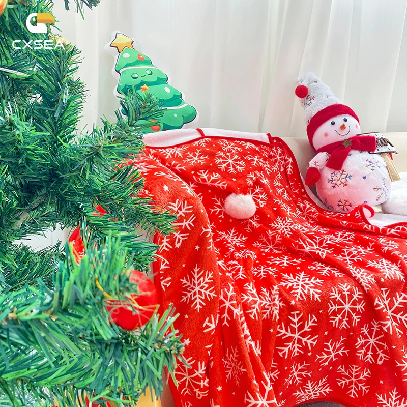 2024 Christmas Gifts Snowflake Print Blanket Custom Winter Warm Flannel blanket