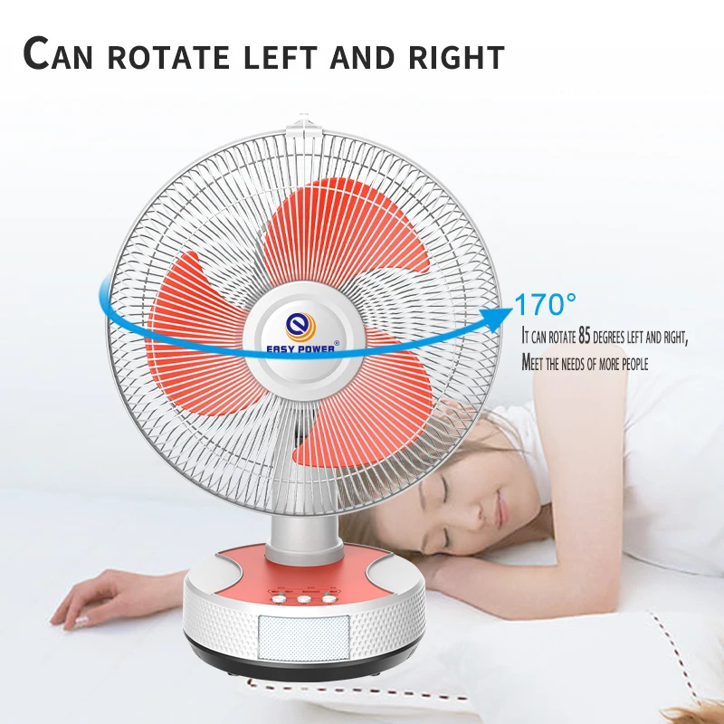 EP-2512  easy operate solar power rechargeable fan with Led light AC DC table fan rechargeable battery operated fan for home