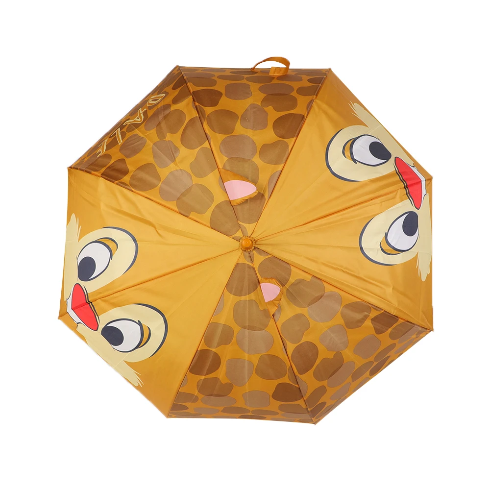 Squirrel Animal with Ear Soft Combine Matching Straight Stick Umbrella Yellow OEM Color Rubber Coating Handle FIberglass Frame